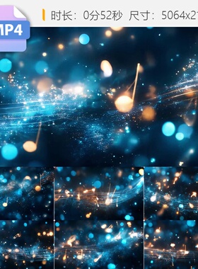 高清4k蓝色音符金粒子跳动宽屏循环唯美浪漫首尾大屏背景视频素材
