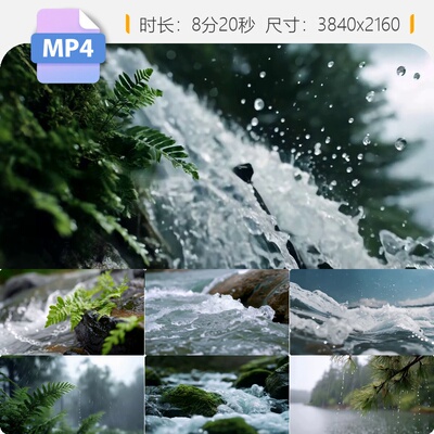 高清小溪河流下雨清澈流水自然风光雨后森林风景宁静4K视频素材