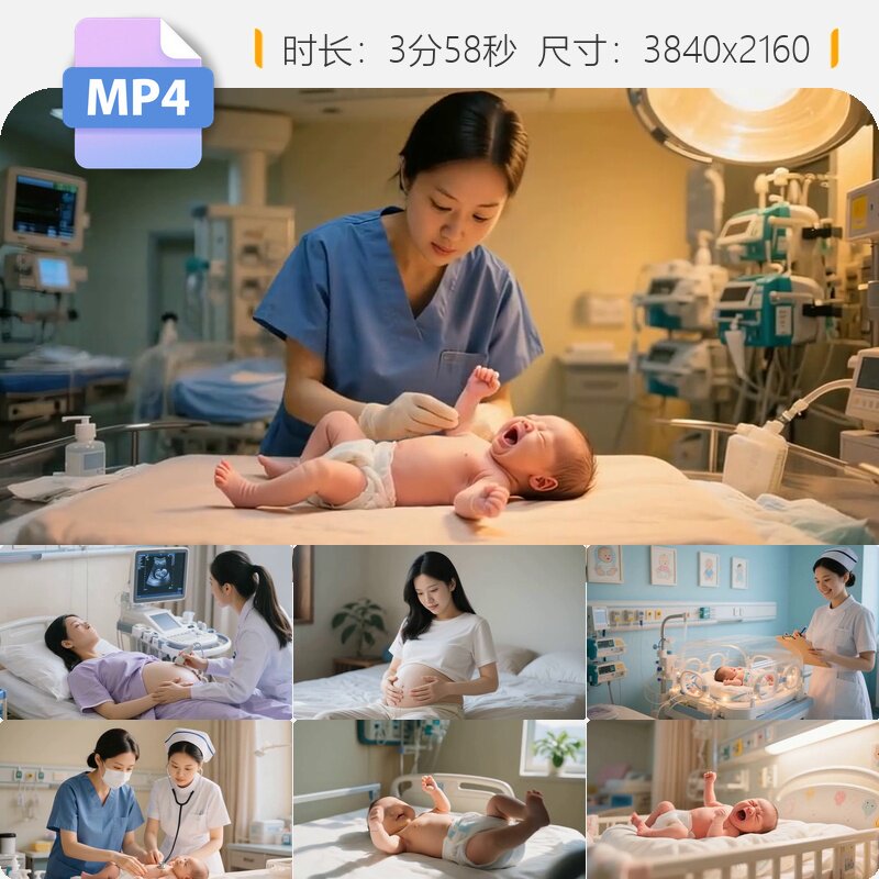 高清孕妇产检儿科产科新生儿新生命诞呵护顺分娩母爱婴视频素材