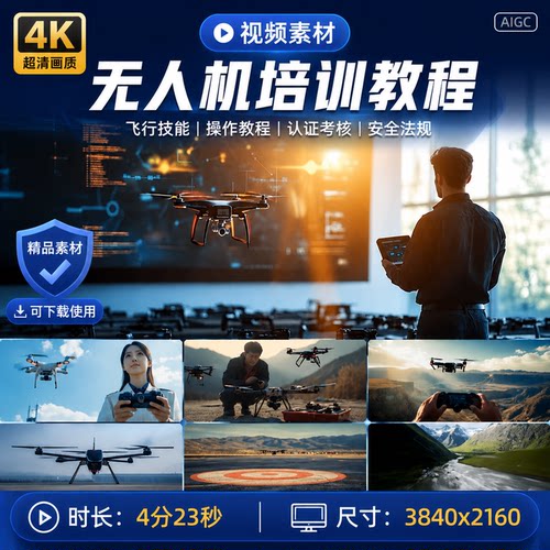 高清4K无人机培训考核飞行技能操作教程认证安全法规视频素材