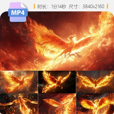 高清火凤凰浴重生神鸟涅槃特效金飞翔俯冲舞九天燃烧传说视频素材