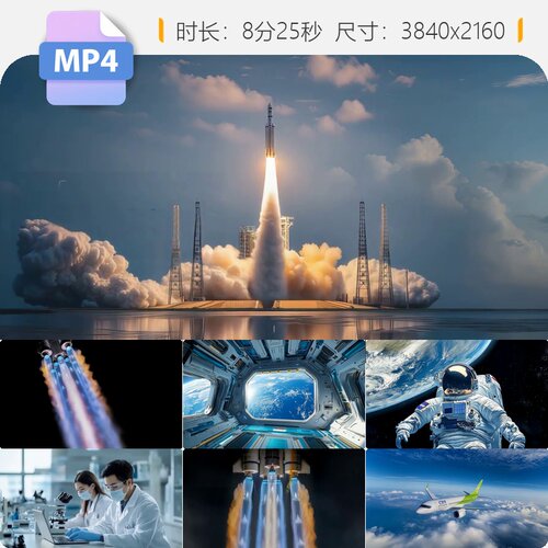高清火箭空间站探月北斗卫星发射运载长征科技展神舟酒泉视频素材