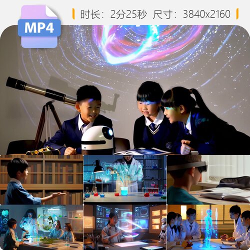 高清AI教育青少年编程机器虚拟现实全息投影科技创新实验视频素材