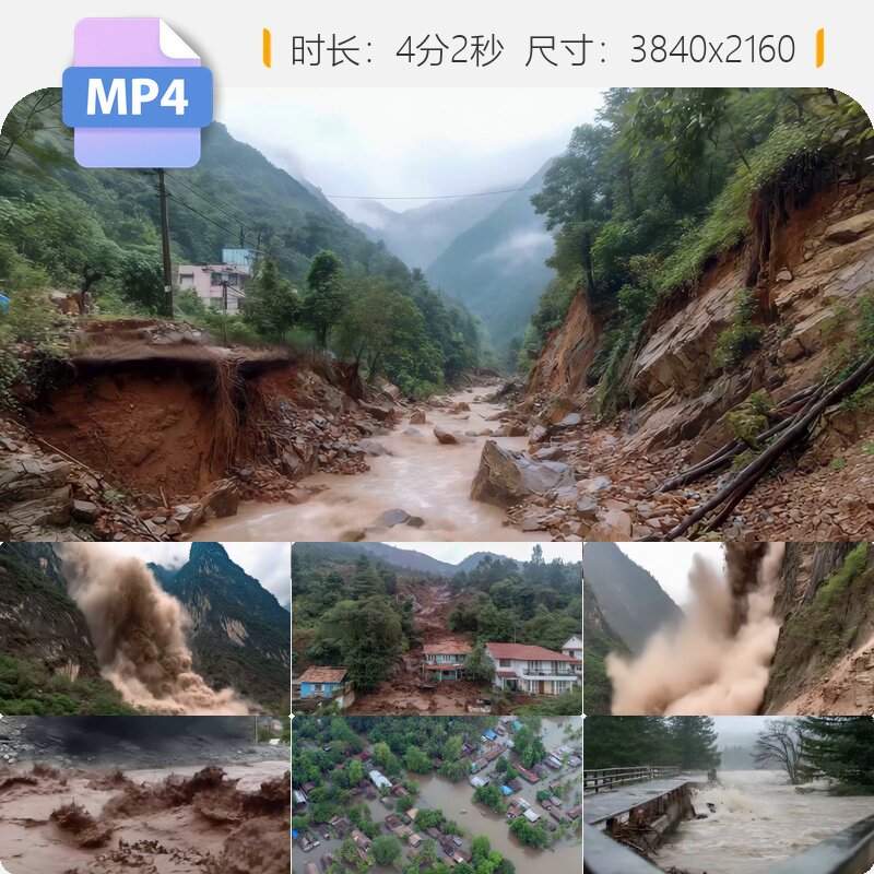高清洪水泥石流山体滑坡特大暴雨灾害救援抢险震撼航拍视频素材