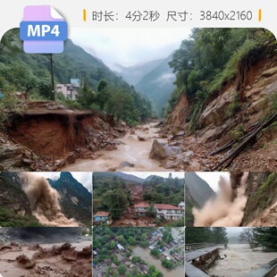 高清洪水泥石流山体滑坡特大暴雨灾害救援抢险震撼航拍视频素材