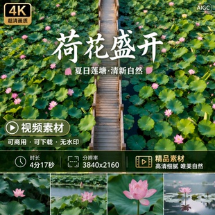 高清荷花盛开绽放蜻蜓叶露滴夏清新自然莲塘景中季唯美视频素材
