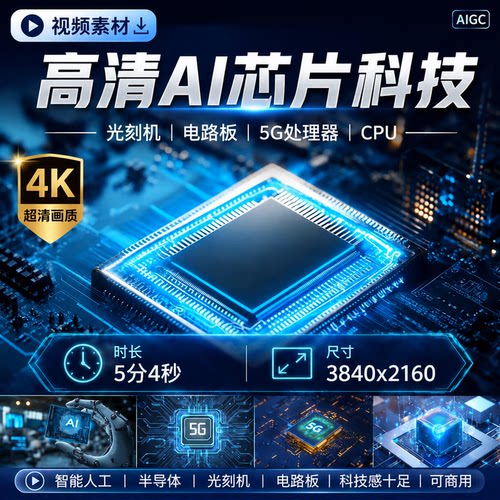 高清AI芯片科技半导体光刻机电路板智能人工5G处理器CPU视频素材