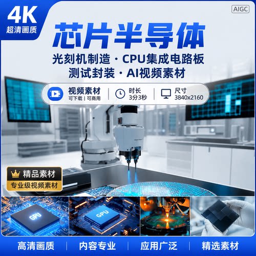 高清芯片半导体晶圆光刻机制造CPU集成电路板测试封装AI视频素材