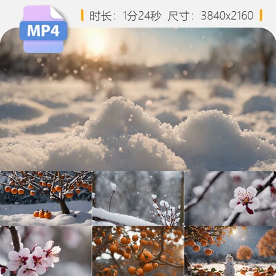 高清唯美雪景大寒立春腊八春节柿子树冰晶雪花逆光小寒节视频素材