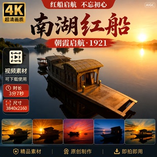 高清南湖红船朝霞1921一大会址启航动态水面视频素材
