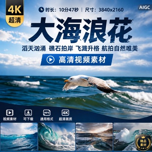 高清滔天巨浪翻滚拍打礁石航拍唯美慢镜头大海浪花合集视频素材
