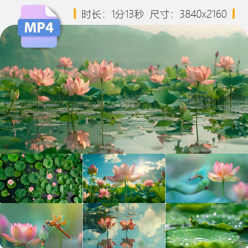 高清荷花盛开特写唯美夏日池塘蜻蜓立水珠滴天雨中逆光治视频素材
