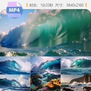 高清大气宏伟海浪升格慢动作波涛汹涌滔天翻滚巨浪礁石视频素材