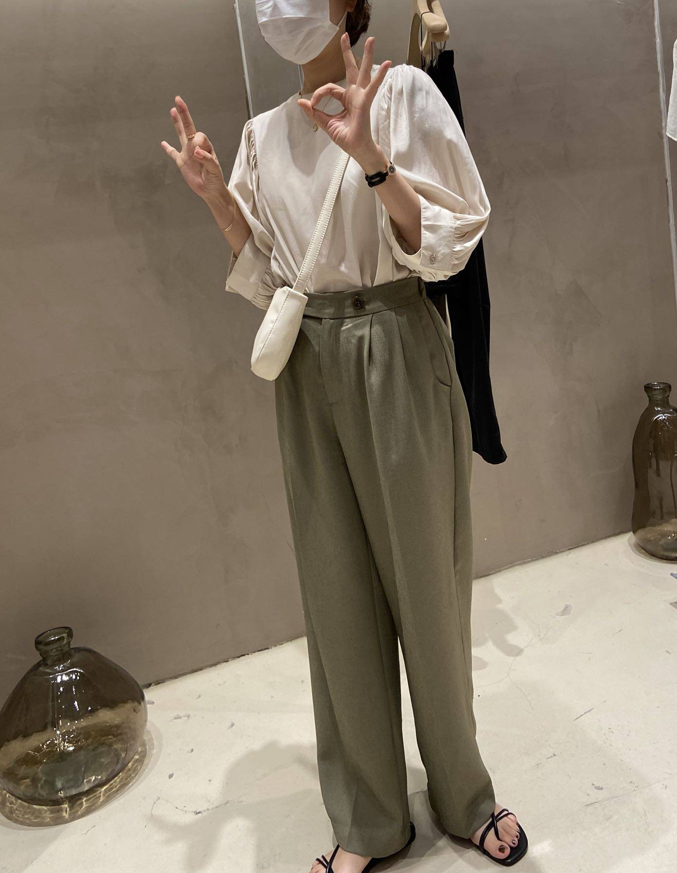 Elsissi 双扣高腰西装面料西裤女夏季垂坠质感舒适休闲chic裤9025