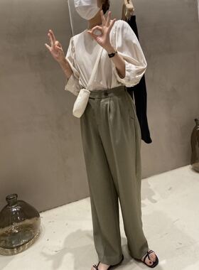 Elsissi 双扣高腰西装面料西裤女夏季垂坠质感舒适休闲chic裤9025