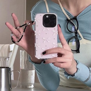 JUEVES星期四浅粉钻石壳iphone16手机壳14promax软壳蝴蝶结苹果15