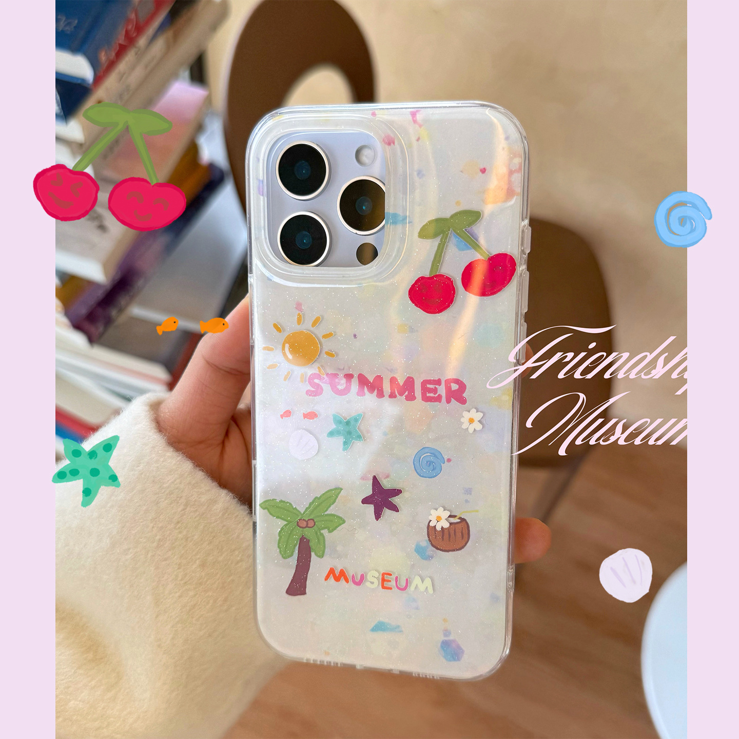 友情博物馆 夏天的味道！闪闪椰树海岛手机壳适用iphone15promax