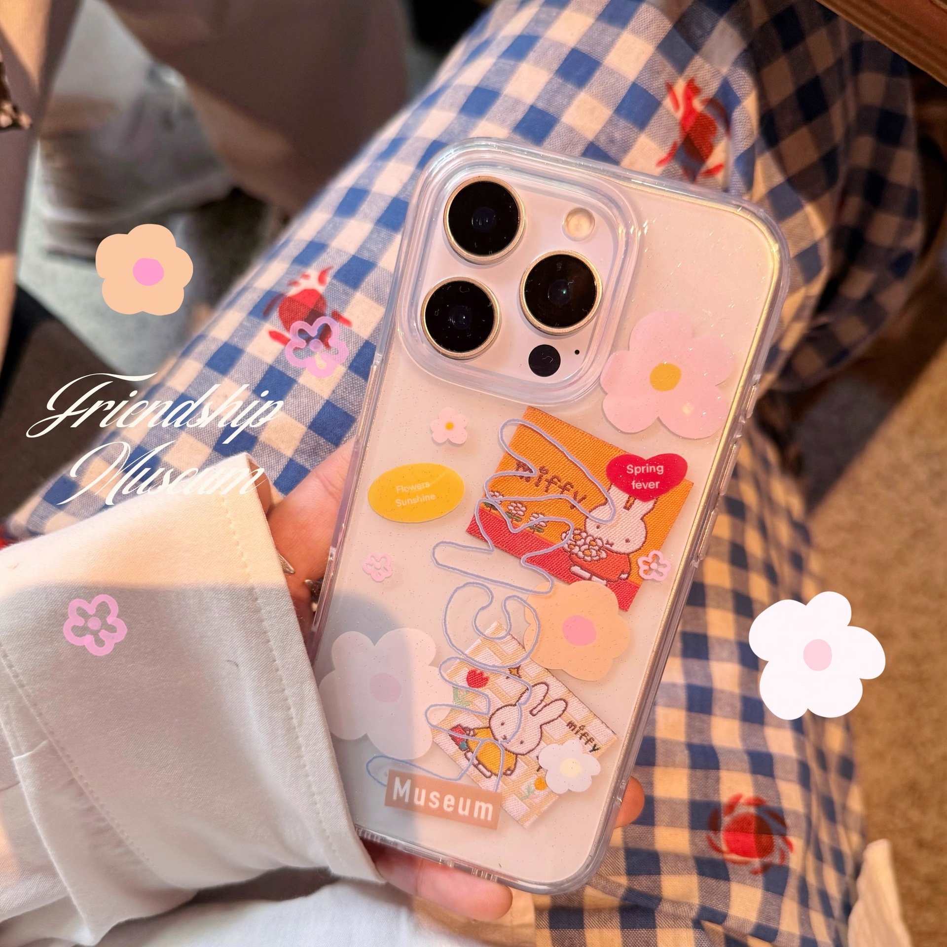 友情博物馆 强推！氛围感花花小兔原创闪粉手机壳适用iphone16pro