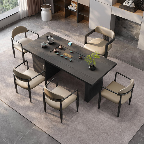 新中式家用黑色实木泡茶桌椅组合