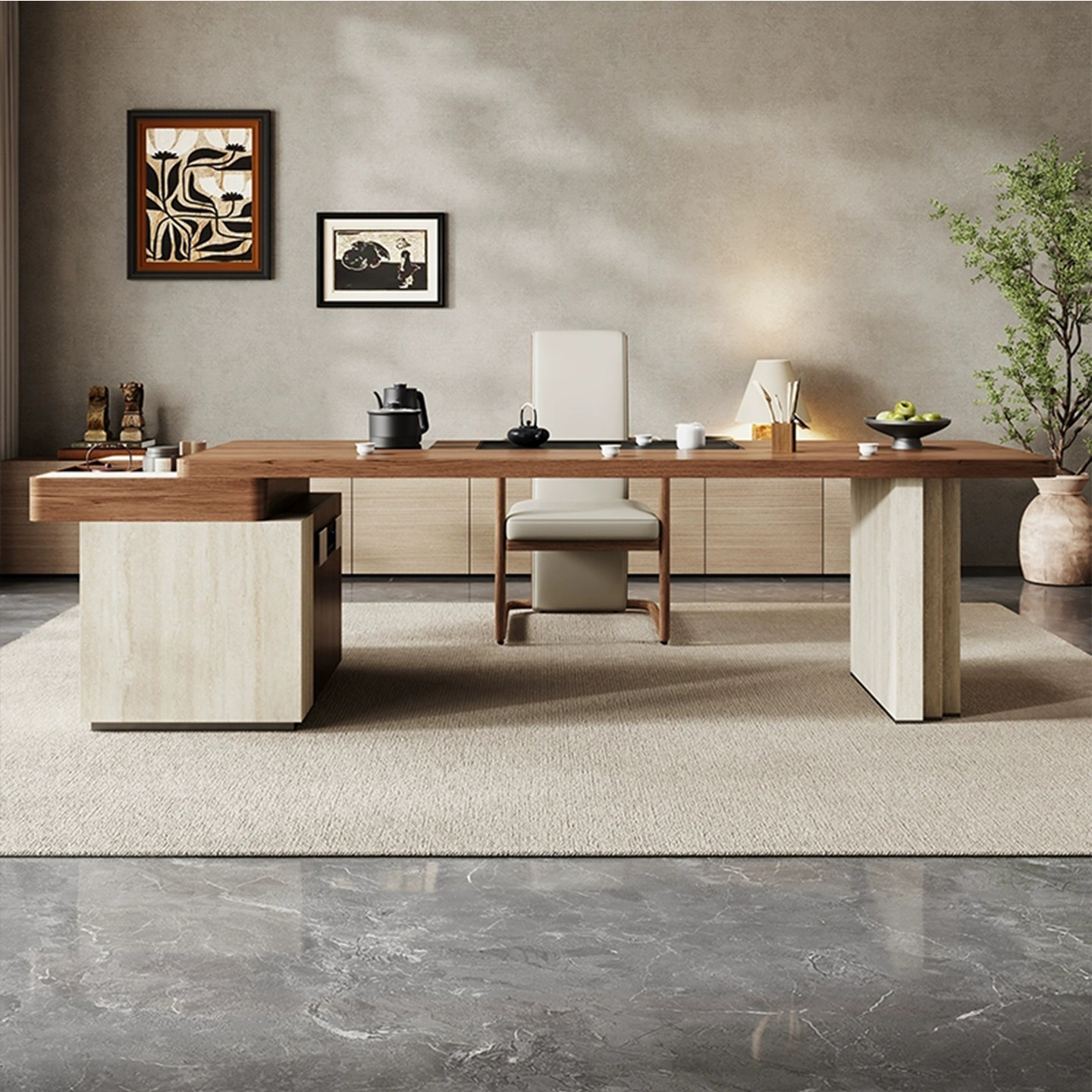 新中式实木茶桌椅组合现代高档胡桃木色茶台别墅高级感大板茶桌椅,住宅家具,家用茶台/茶桌,淘宝优惠券,粉丝福利购,淘宝优惠卷