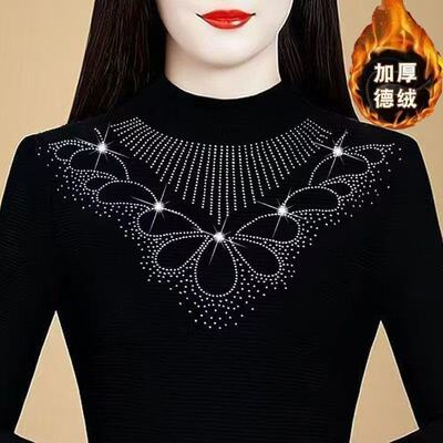 半高领打底衫女新款冬季加绒妈妈长袖女装百搭洋气上衣黑色小衫女