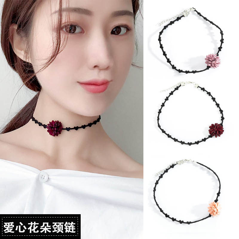 choker花朵丝绒项圈少女风锁骨链
