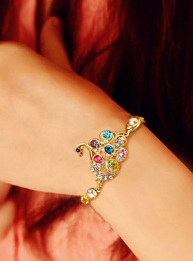 复古孔雀高贵典雅镶彩钻女士手环