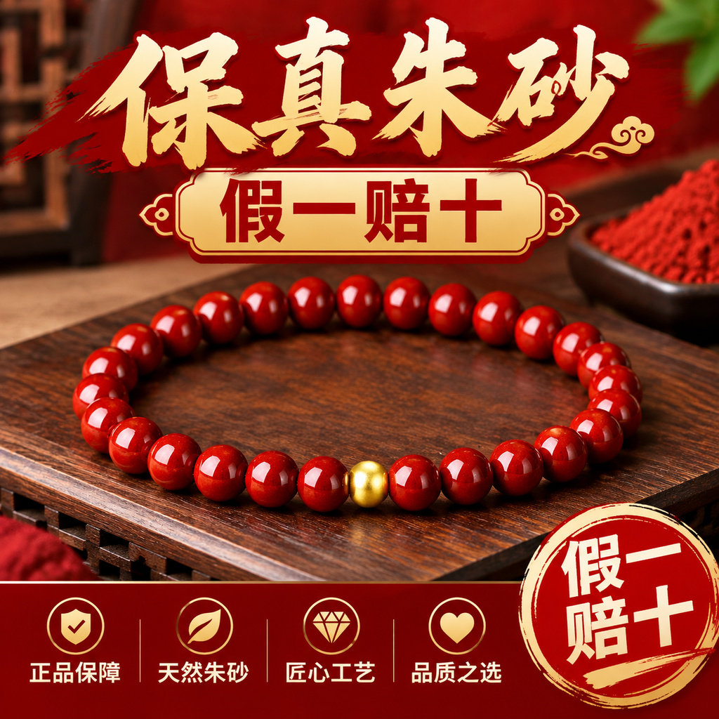 正品一级真朱砂手链女士佩戴款红色好运珠手串情侣闺蜜手饰
