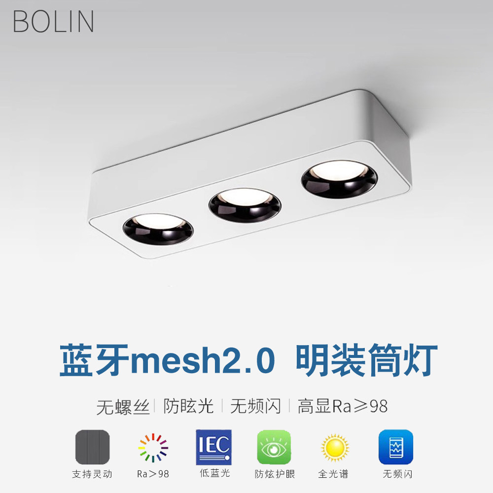 蓝牙mesh2.0斗胆灯客厅无主灯全光谱吸顶灯明装筒灯已接入米家APP图片