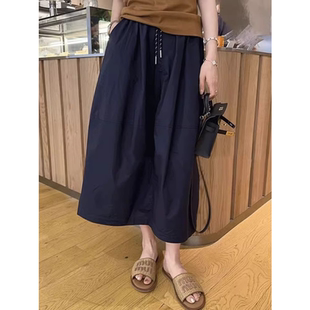大码 裙 300斤藏青色半身裙女春夏薄款 高腰显瘦休闲百搭a字伞裙工装