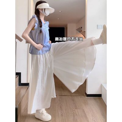 大码300斤冰丝山本裙裤女春夏薄款高腰a字半身百褶裙休闲阔腿裤子