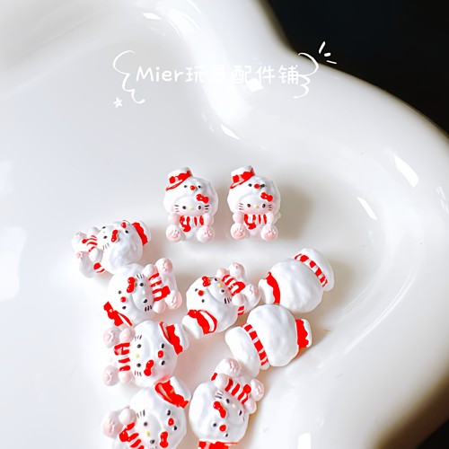 PU设计款Hello Kitty雪人小鼻噶公仔奶油胶DIY串珠笔刀配件
