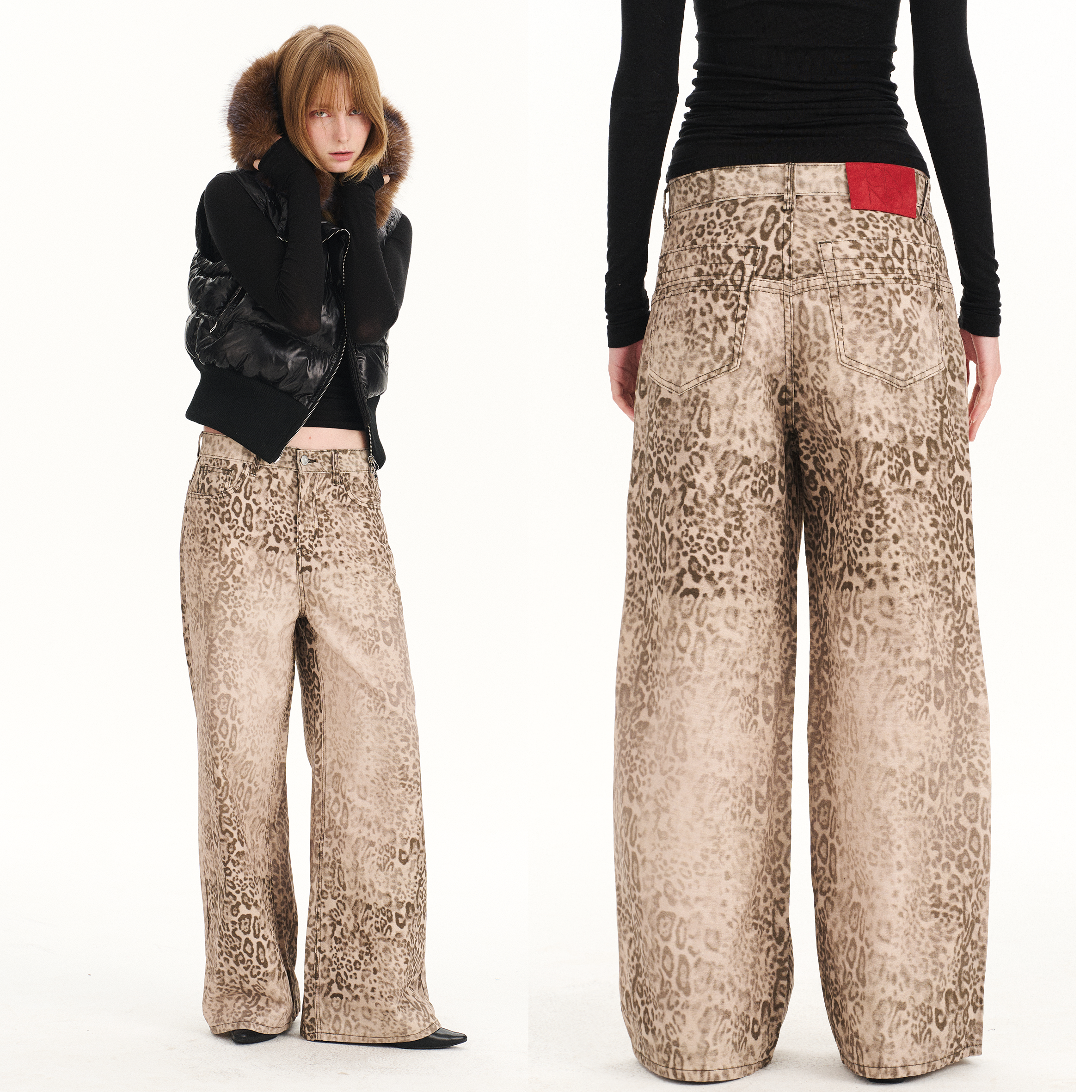 GROWN NOTOLD 豹纹自然水洗阔腿宽松直筒休闲长裤,女装/女士精品,休闲裤,淘宝优惠券,粉丝福利购,淘宝优惠卷
