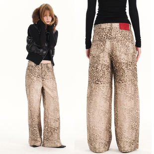 豹纹自然水洗阔腿宽松直筒休闲长裤 GROWN NOTOLD