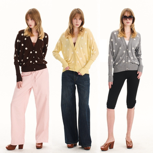 外套 波点大V领提花慵懒针织羊毛混纺毛衣开衫 Grown Notold