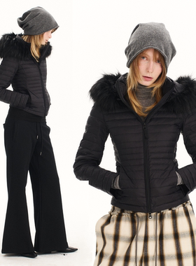 Grown Notold  轻盈毛领正肩连帽短款显瘦修身90白鸭绒羽绒服外套