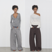 格纹拼接设计抽绳松紧腰休闲阔腿卫裤 Grown Notold