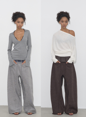 Grown Notold 格纹拼接设计抽绳松紧腰休闲阔腿卫裤