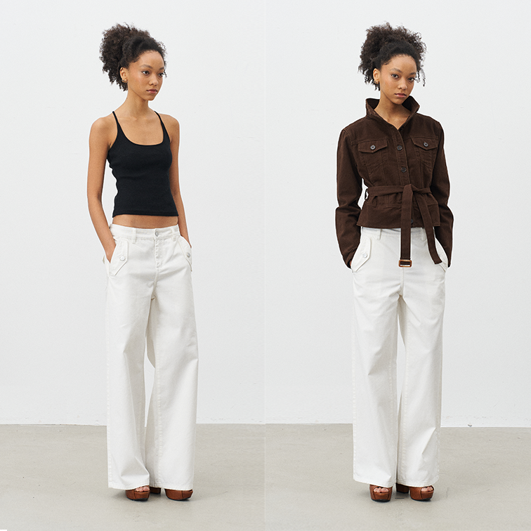 GROWN NOTOLD 白色宽松阔版直筒休闲牛仔长裤