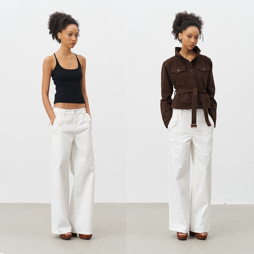 GROWN NOTOLD 白色宽松阔版直筒休闲牛仔长裤 - 封面