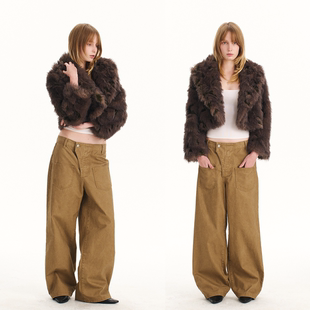 波浪纹立翻领环保毛皮草外套 短款 Grown Notold