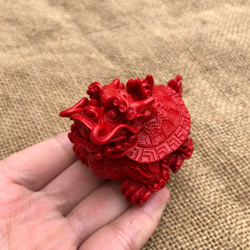 龙头龟手把件台湾原色朱砂帝王红富甲天下龙龟风水摆件送证书