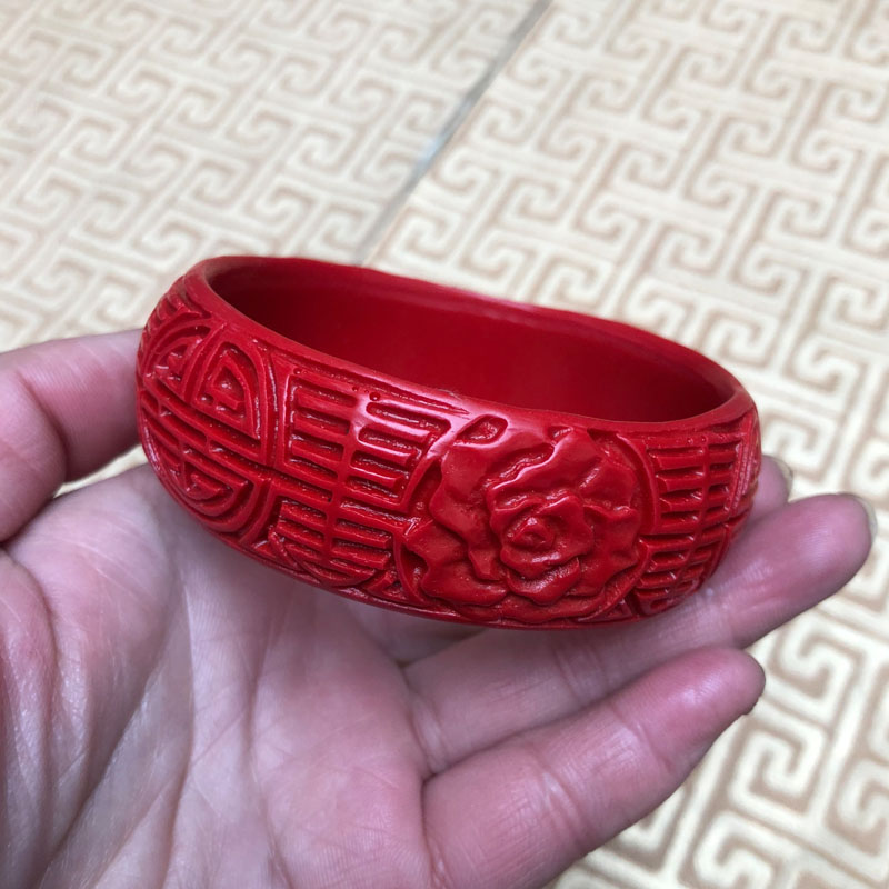 台湾朱砂招财中国红花开富贵手镯