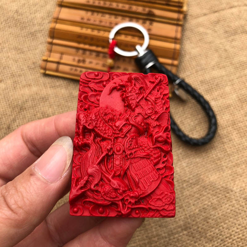 台湾原色朱砂常胜将军钥匙扣转运护身三国人物赵云挂件送证书