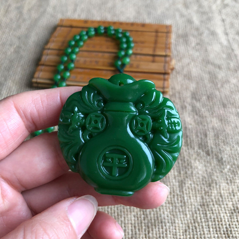 保玉瓶玉佩项链帝王绿双福护主车挂男女吊坠外蒙料玉石情侣挂件