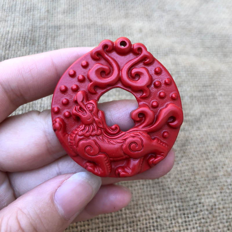 招财飞天火麒麟毛衣链朱砂帝王红麒麟玉扣缺火补火吊坠送证书