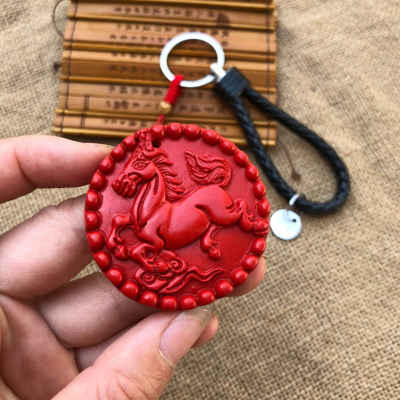 马钥匙扣台湾原色朱砂生肖马吉祥物帝王红本命年钥匙扣送证书