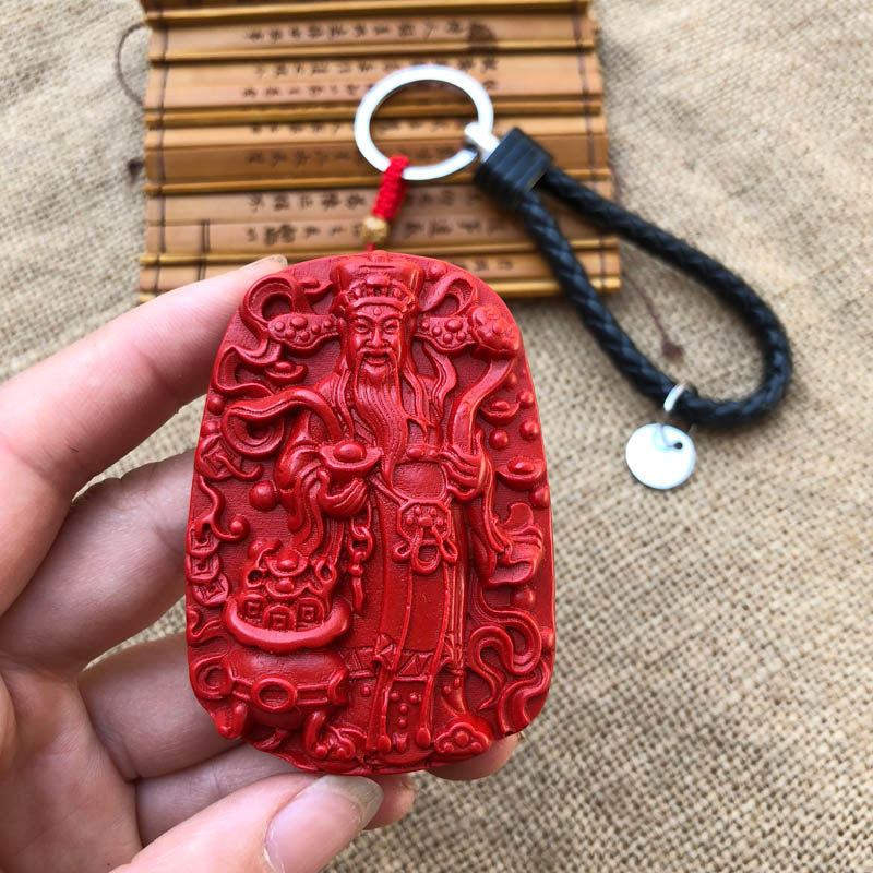招财财神钥匙扣台湾原色朱砂转运帝王红财神爷钥匙扣送证书