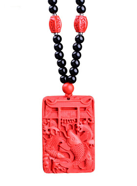 台湾原色朱砂鲤鱼手工雕刻吊牌