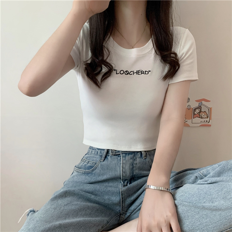 Real price real shot ~ summer new slim and versatile letter round neck short sleeve T-shirt